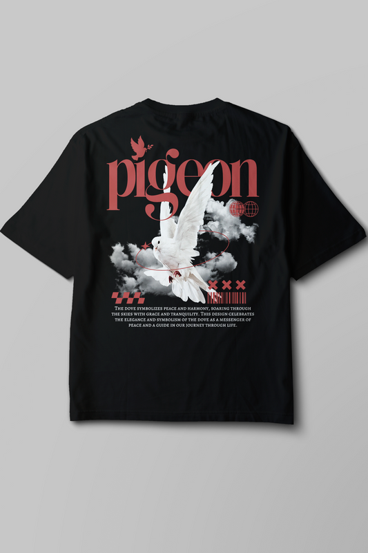 Unisex Oversize Pigeon Baskılı Tshirt