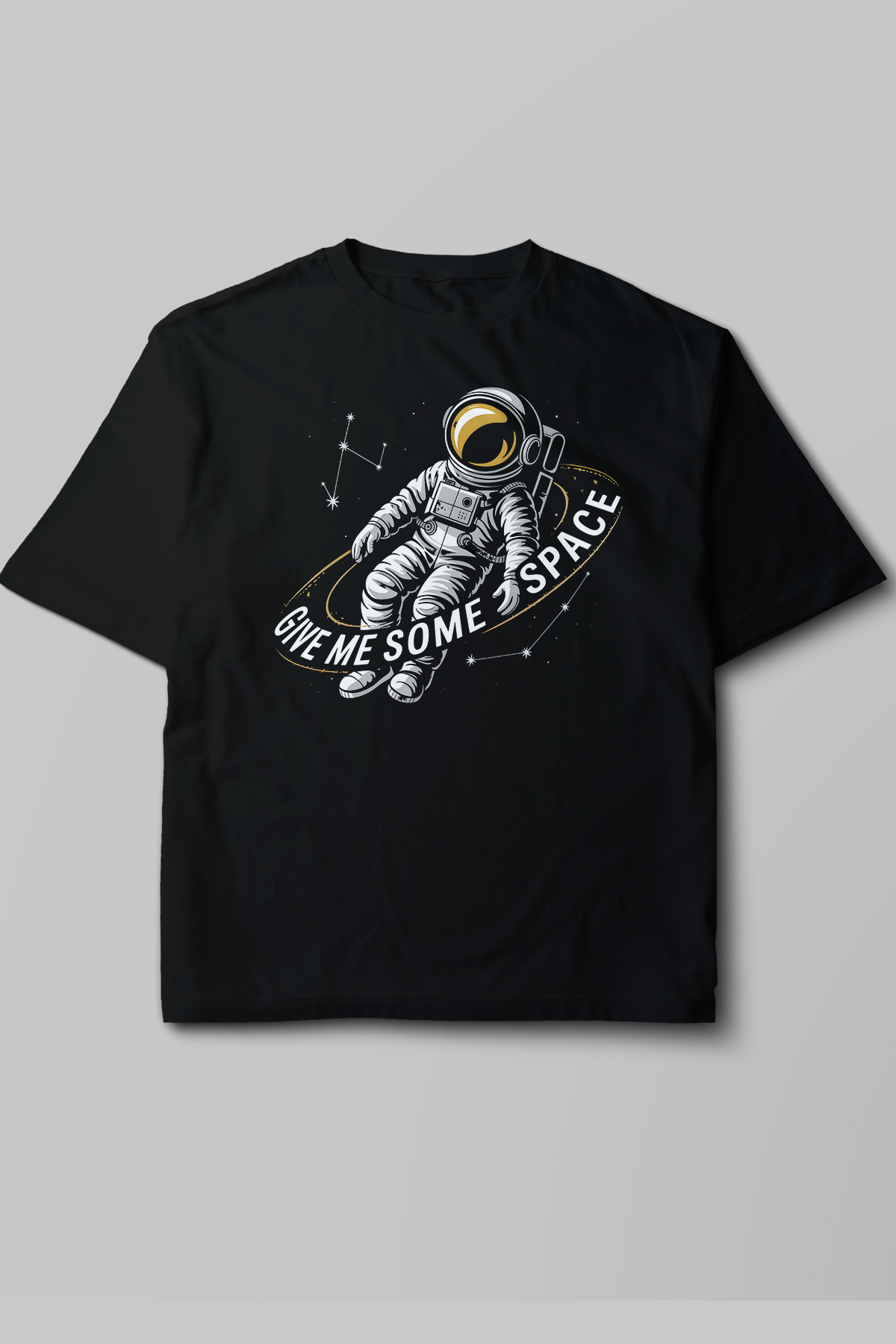 Unisex Oversize Give Me Some Space Baskılı Tshirt Siyah