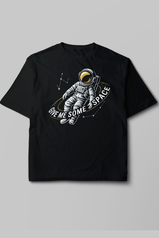 Unisex Oversize Give Me Some Space Baskılı Tshirt Siyah